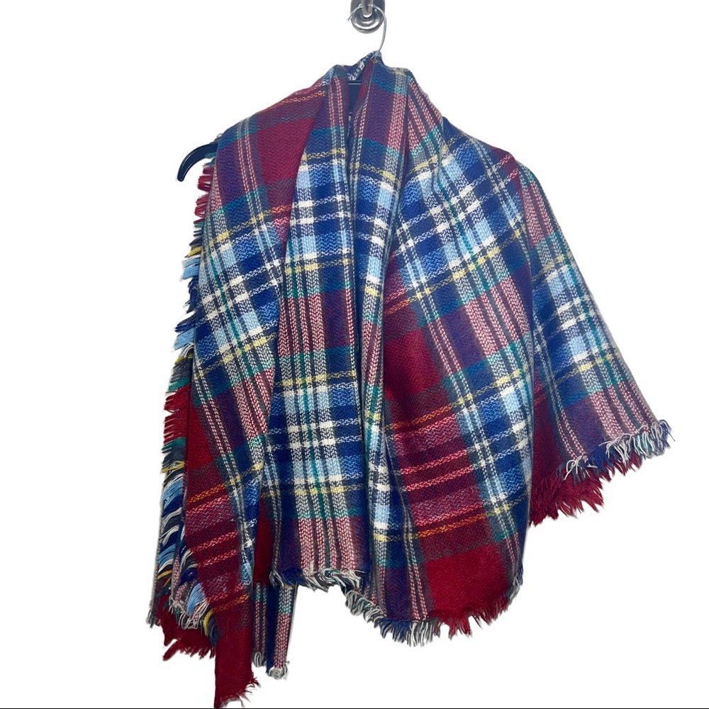 Le Lux Plaid Blanket Scarf wrap Square Red Blue